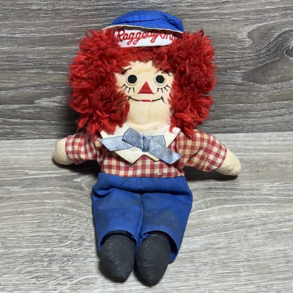 Vintage Raggedy Andy Doll‎ 9" Plush Stuffed Toy Red Yarn Hair Embroidered Face